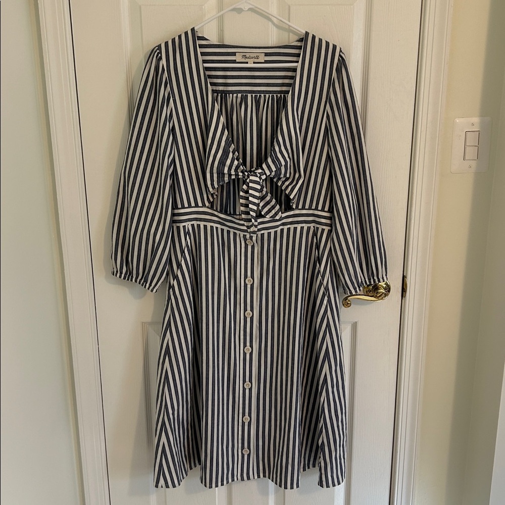 Madewell Shimmer Striped Tie-Front Bow Midi Dress Style H6748 New Size 14 - Picture 5 of 15